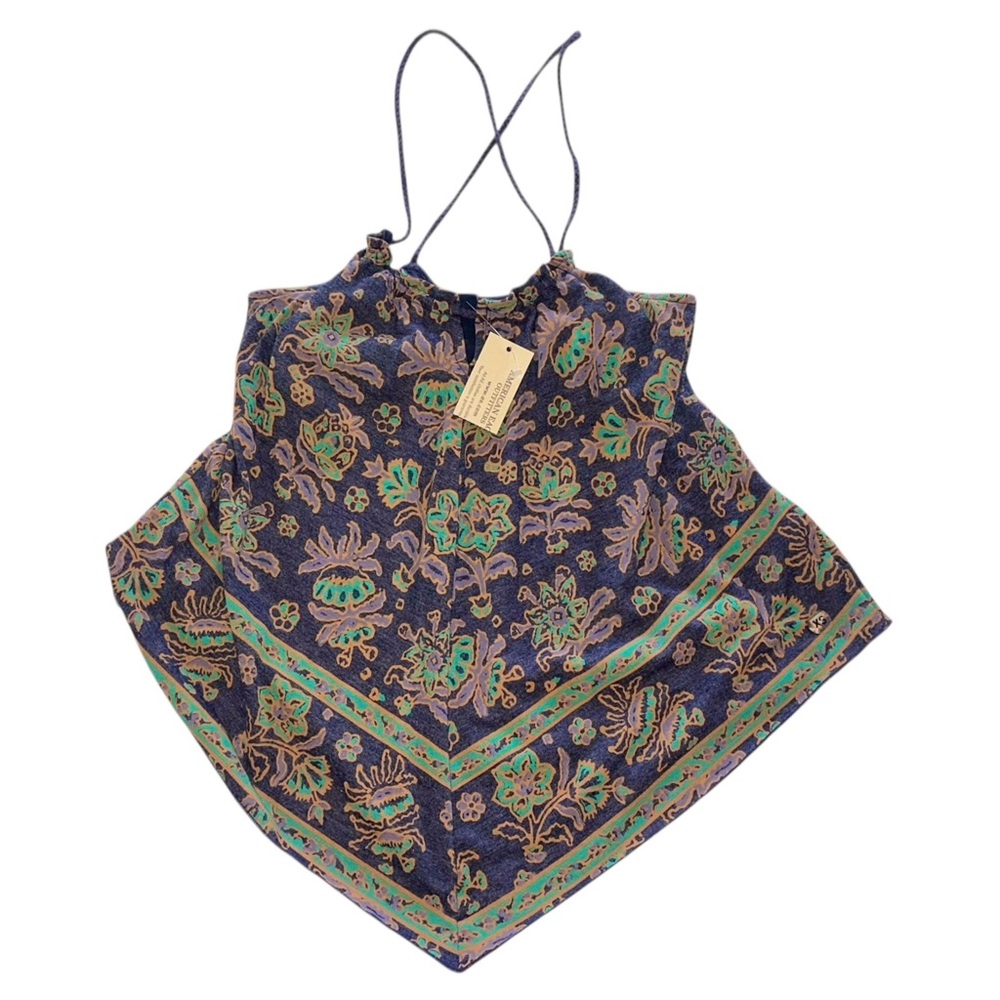 NWT AEO Halter Tank Women’s Handkerchief Cross-Back Navy Blue Floral Top Sz XS - Picture 5 of 8